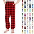 thumbnail image 1 of Frostluinai Plaid Sweatpants for Kids 3-15Y High Waist Flannel Print Joggers Baggy Cinch Botton Running Pants Casual Athletic Pants with Pocket, 1 of 7