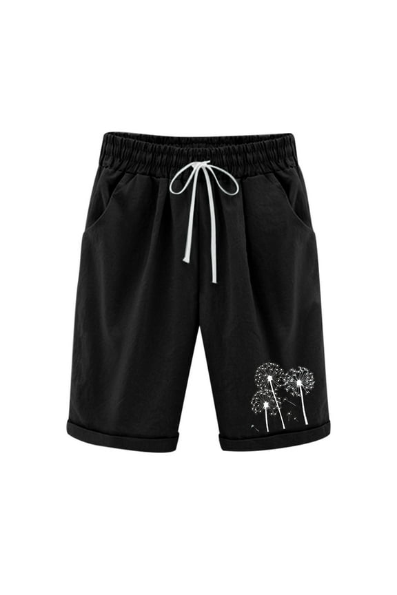 Plus Size Bermuda Shorts For Women'S Comfy Paperbag Shorts Elastic Waist Knee Length Workout Shorts Casual Printed Linen Shorts Army Shorts With Drawstring&Pockets Biker Shorts