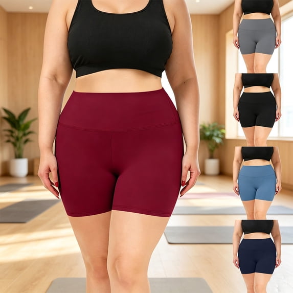 Frostluinai Plus Size Biker Shorts for Women High Waist Tummy Control Stretch Yoga Workout Leggings Slim Fit Comfy Cycing Shorts