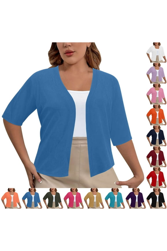 Plus Size Cardigans for Women Open Front Cropped Summer Cardigans Short Sleeve Solid Casual Dressy Cardigans Gifts for Women