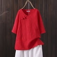 thumbnail image 1 of Frostluinai Plus Size Cotton Linen Tops for Women Casual Loose Button up V Neck T Shirts Side Split 3/4 Sleeve Shirts, 1 of 9