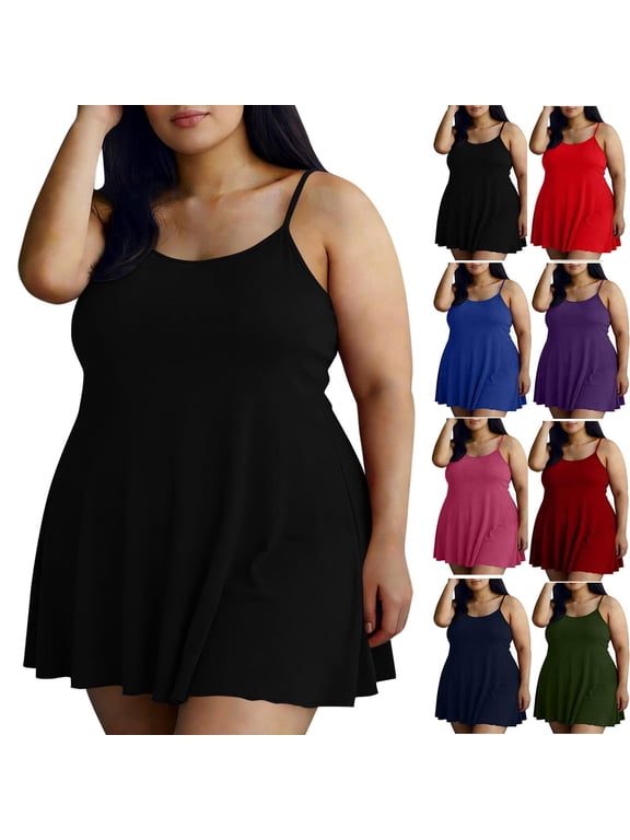 Plus Size Nightgown with Built in Bra Womens Above-the-Knee Night Gowns Sleepwear Casual Crewneck Chemise Under Dresses L-5XL