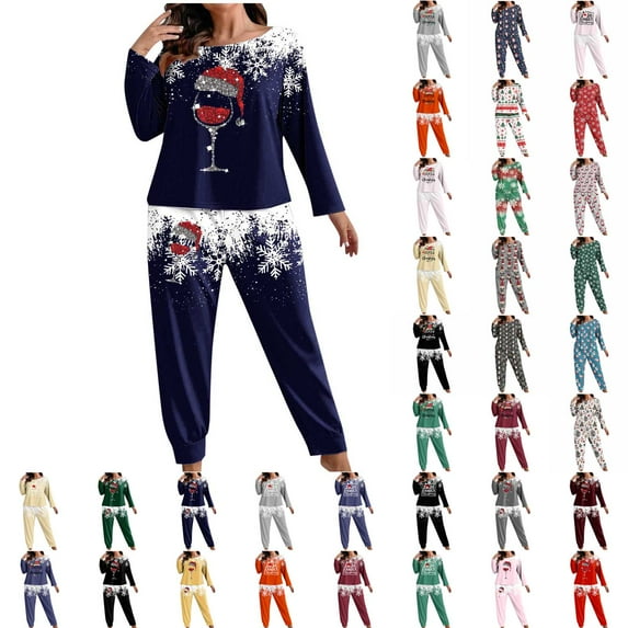 Frostluinai Plus Size Pajama Sets for Women 2 Piece Snowflake Christmas Long Sleeve Sleepwear Xmas Tree Pj Bottoms Loungewear XL-5XL