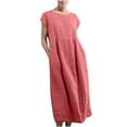 thumbnail image 1 of Frostluinai Plus Size Summer Dresses For Women 2022 Abaya Dress Cotton Linen Dresses Solid Color Sleeveless Crewneck Loose Vintage Baggy Kaftan Maxi Dress With Pockets, 1 of 5