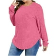 thumbnail image 1 of Frostluinai Plus Size Tops for Women Long Sleeve Ribbed Knit Pullover Crew Neck Casual T Shirts Basic Solid Color Shirts Split Curved Hem Tees, 1 of 8
