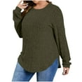 thumbnail image 1 of Frostluinai Plus Size Tops for Women Long Sleeve Ribbed Knit Pullover Crew Neck Casual T Shirts Basic Solid Color Shirts Split Curved Hem Tees, 1 of 8