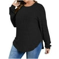 thumbnail image 1 of Frostluinai Plus Size Tops for Women Long Sleeve Ribbed Knit Pullover Crew Neck Casual T Shirts Basic Solid Color Shirts Split Curved Hem Tees, 1 of 8