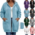 thumbnail image 1 of Frostluinai Plus Size Zip up Hooded Jacket Womens Fall Long Hoodies Long Sleeve Tunic Sweatshirt Coats with Pocket Solid Comfy L-5XL, 1 of 7