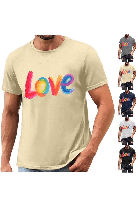 Pride Shirts for Men Short Sleeve Love is Love T Shirts Crew Neck Love Rainbow Letter Print Tops Gifts