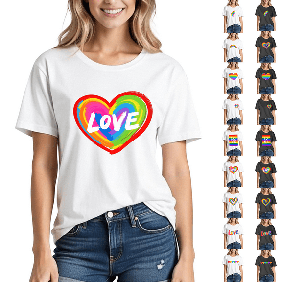 Frostluinai Pride Shirts for Women Rainbow Graphic T-Shirt LGBTQ Equality Tee Proud Ally Outfits Pride Month Tops