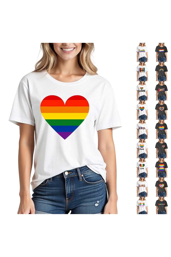 Pride Shirts for Women Rainbow Graphic T-Shirt LGBTQ Equality Tee Proud Ally Outfits Pride Month Tops