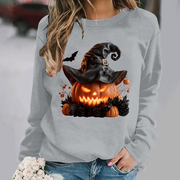 Frostluinai Pumpkin Sweatshirts for Women Halloween Crewneck Pullover Funny Spooky Season Party Long Sleeve Graphic Sweaters