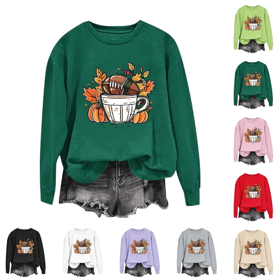 Frostluinai Pumpkin Womens Sweatshirts Thanksgiving Long Sleeve Pullover Crewneck Holiday Graphic Sweat Shirts for Fall S-2XL