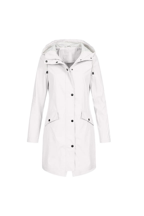 gakvbuo Rain Jackets For Women Waterproof Long Sleeve Lightweight Plus Size Raincoat Buttons Zip Up Ski-Wear Trench Coat Outdoor Sportswear Mountaineering Hooded Drawstring Windbreaker