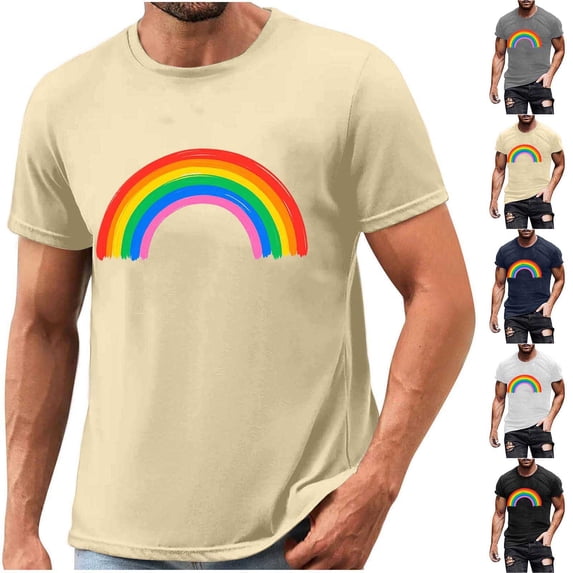 Frostluinai Rainbow Shirts for Men Short Sleeve Crew Neck Pride T Shirts LGBTQ Funny Graphic Tees Casual Party Tshirts