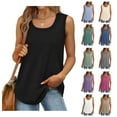 thumbnail image 1 of Frostluinai Ribbed Trim Tank Tops for Women Flowy Scoop Neck Women Shirts Loose Fit Sleeveless Summer Tops Plus Size Solid Long Tanks, 1 of 7