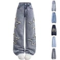 thumbnail image 1 of Frostluinai Ripped Jeans for Big Girl 5-15 Years High Waist Distressed Wash Denim Pants Retro Straight Wide Leg Streetwear Jean with Pocket, 1 of 7