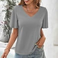 thumbnail image 1 of Frostluinai Ruffle Sleeve Shirts for Women V Neck Casual Tops Solid Color Tunic Shirts Soft Summer T Shirts Comzy Blouses Gifts, 1 of 4