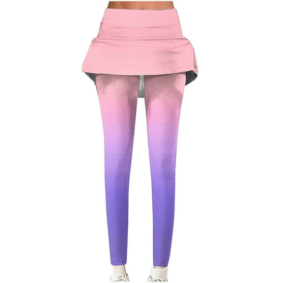 Frostluinai Running Leggings for Women Fashion High Waist Duble Layered Yoga Pants Casual Gradient Workout Leggings with Piocket Soft Pants