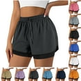 thumbnail image 1 of Frostluinai Running Shorts for Women High Waisted Athletic Shorts Gym 2 in 1 Workout Shorts Solid Drawstring Sporty Shorts with Pockets, 1 of 9