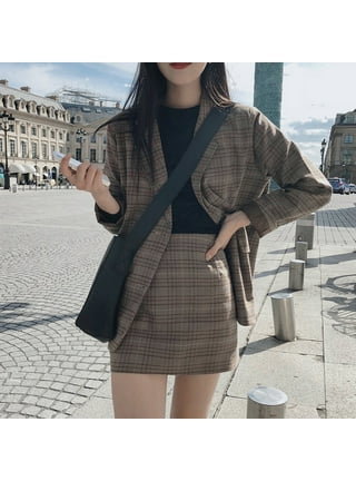 Plaid Blazer Skirt Set