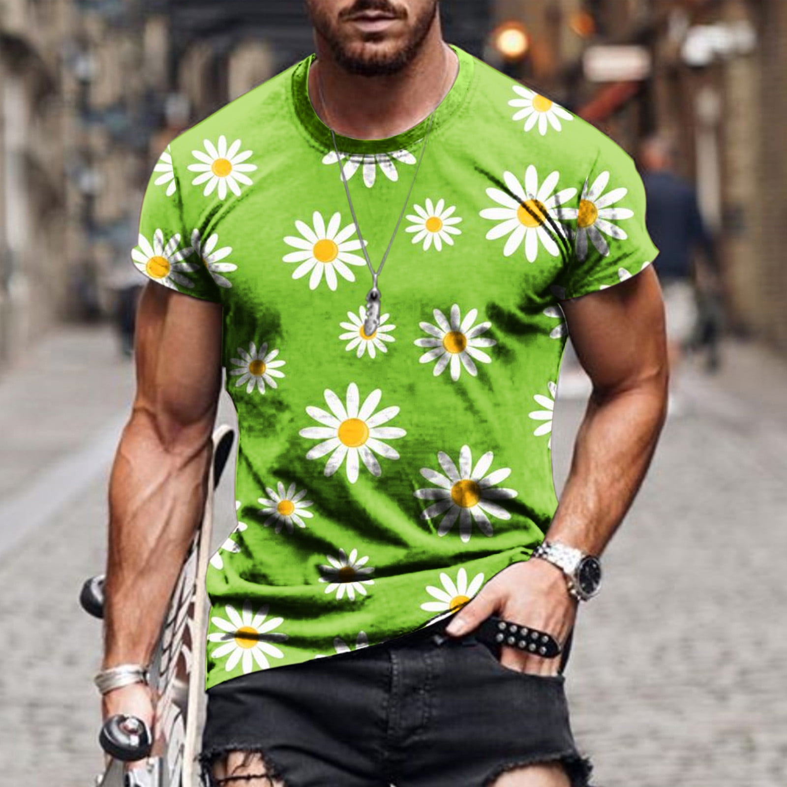 Frostluinai Savings Clearance 2023! Mens Gym Workout Slim Fit Short Sleeve  T-Shirt Athletic Shirts Running Fitness Tee Sunflowers Printed Pattern Tees  