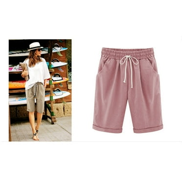 Frostluinai Savings Clearance 2023! Womens Plus Size Bermuda Shorts Summer Sweat Shorts with Deep Pockets Linen Cotton Shorts for Women Gym Workout