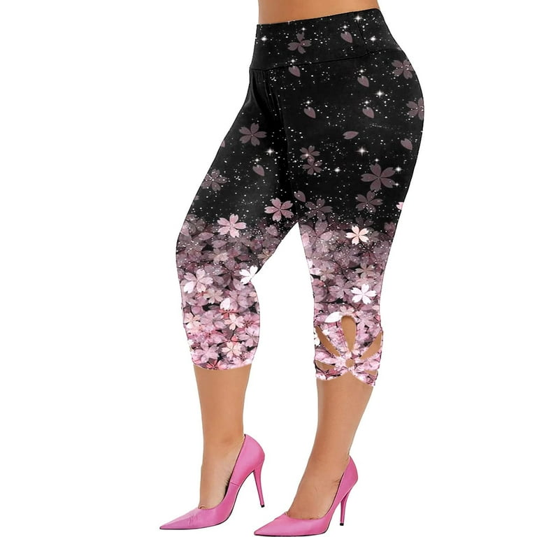 Women's Capri Leggings Plus Size Floral Yoga Pants Fashion Workout