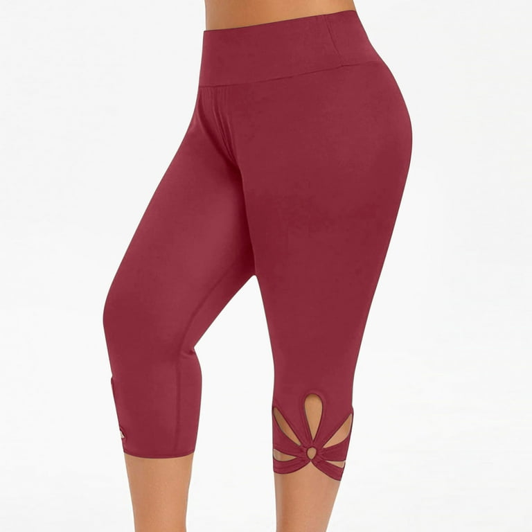 Frostluinai Savings Clearance 2023Women's Capris Plus Size Leggings High  Waist Solid Color Yoga Pants Casual Essential Legging Activewear Hollow