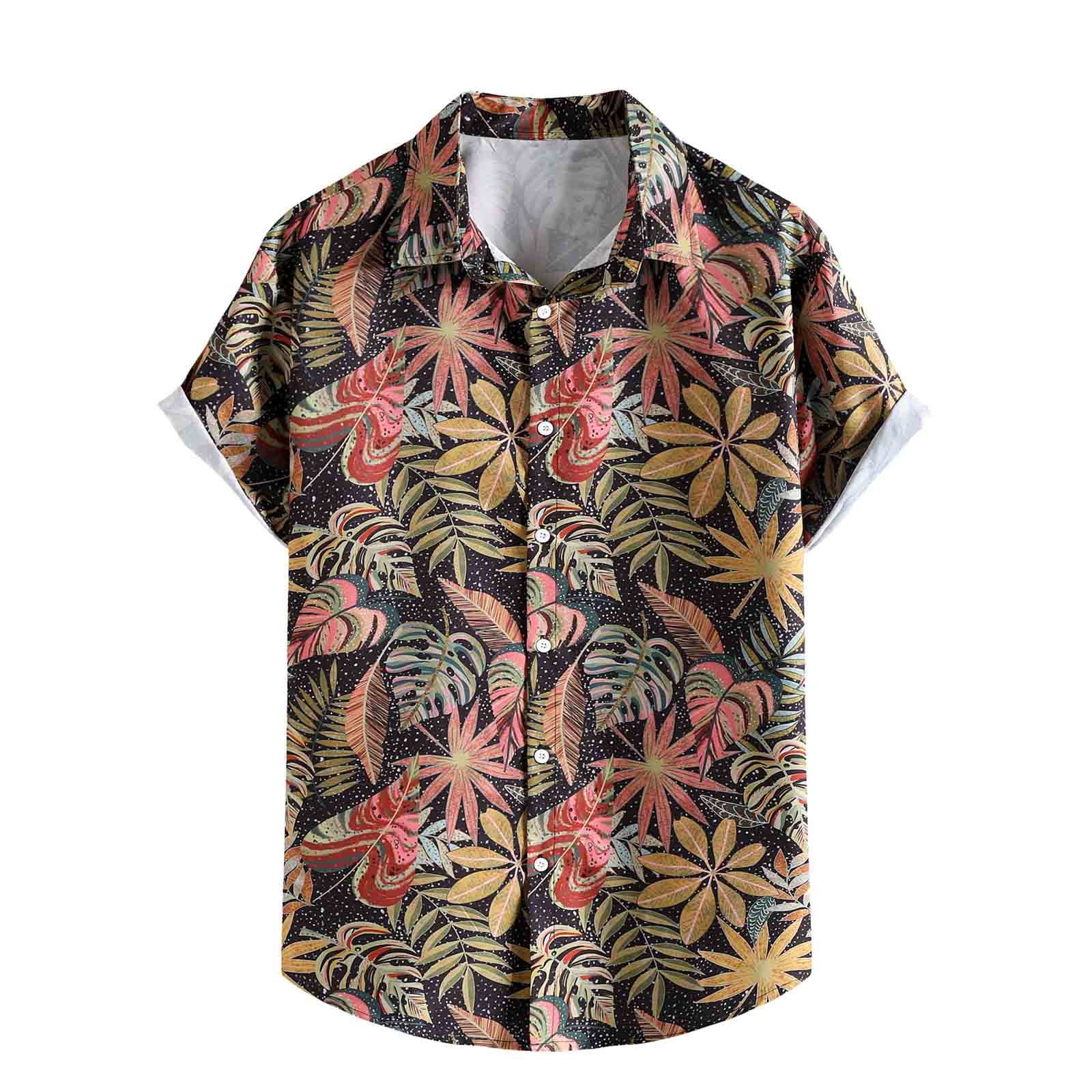 Frostluinai Savings Clearance 2024! Mens T-shirts Men's Hawaiian Shirt  Short Sleeves Printed Button Down Summer Beach Dress Shirts