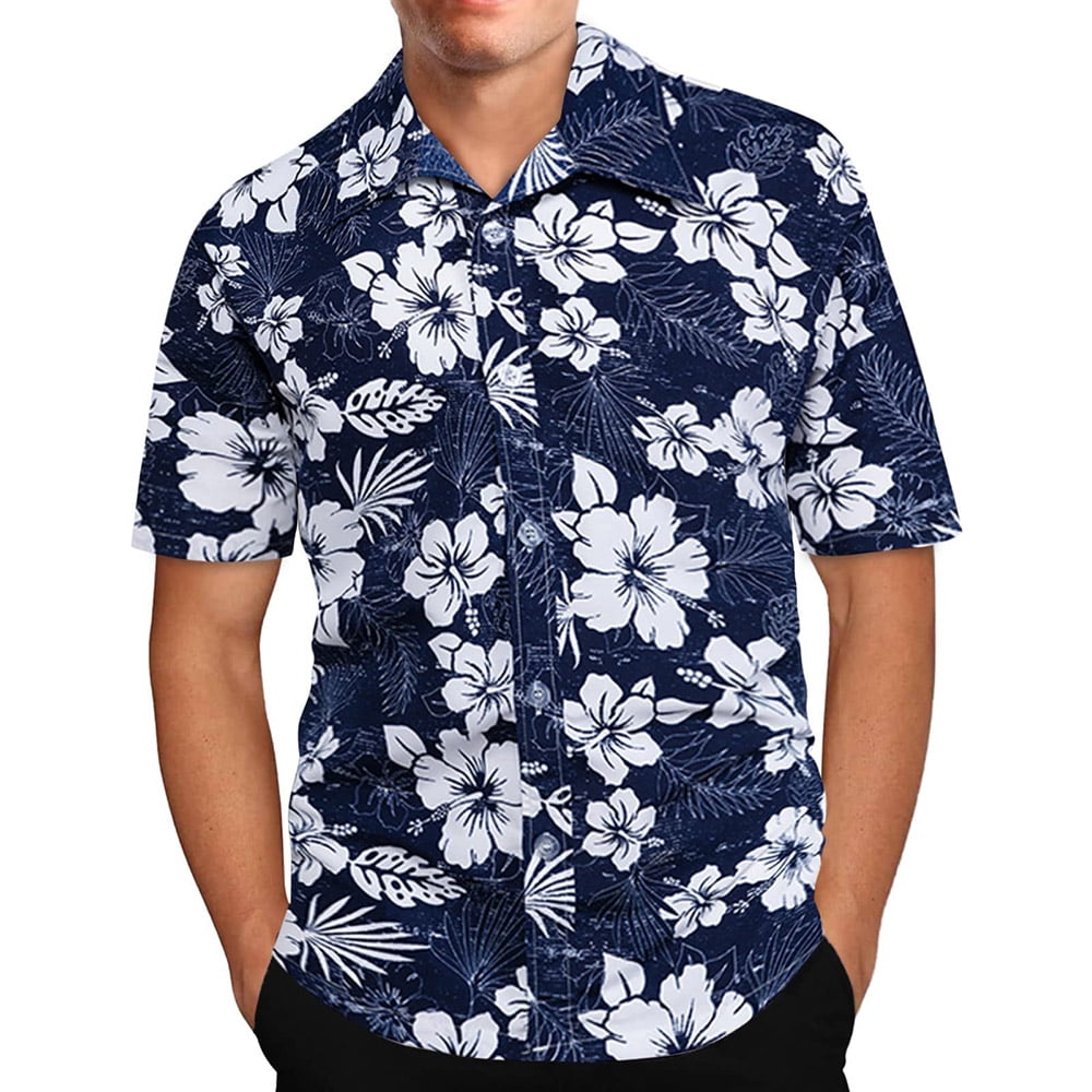 Frostluinai Savings Clearance 2024! Mens T-shirts Men's Hawaiian Shirt Short Sleeves Printed Button Down Summer Beach Dress Shirts