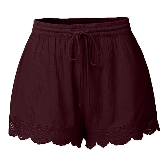 Frostluinai Savings Clearance Shorts for Women Womens Plus Size Lace Solid Casual Elastic Waist Summer Beach Shorts Drawstring Comfy Shorts Rope Tie Shorts