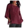 thumbnail image 1 of Frostluinai Women Plus Size Casual Loose Solid Color 3/4 Sleeve Round Neck Tunic Shirt Blouse Top, 1 of 5