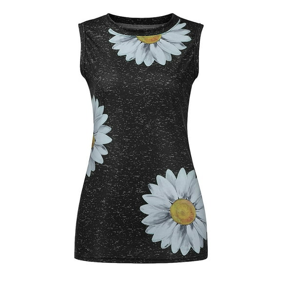 Frostluinai Women Plus Size Tanks Tops Summer Sleeveless Casual Boho Shirts Sunflower Graphic Print Tunics O-neck Tee Camis