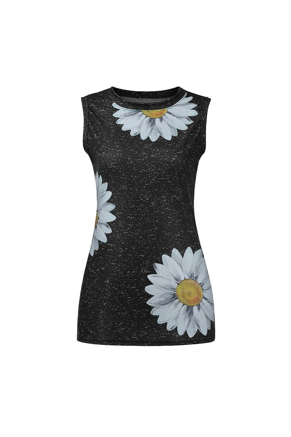 Women Plus Size Tanks Tops Summer Sleeveless Casual Boho Shirts Sunflower Graphic Print Tunics O-neck Tee Camis