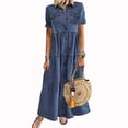 thumbnail image 1 of Frostluinai Women Summer Short Sleeve Loose Plain Maxi Dresses Denim Shirt Dress Casual Long Dresses,, 1 of 5