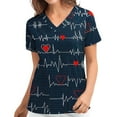 thumbnail image 1 of Frostluinai Savings Clearance Women's Working Uniform Nursing Uniform Scrubs Top Womens Top With Two Pockets Floral Patchwork Printed Short Sleeve V-neck Blouse, 1 of 4
