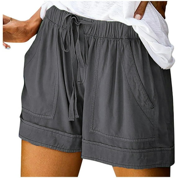 Frostluinai Savings Clearance Womens Plus Size Shorts Summer Comfy Drawstring Casual Elastic Waist Loungewear Pants Pajama Shorts w/ Pocket Beach Lightweight Short Lounge Pant