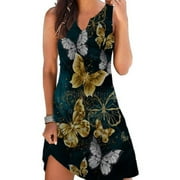 NAIFLOWERS Frostluinai Savings Clearance summer dresses for women 2022 Women's Plus Size Dress Sexy Slim Tunic Dress Boho Dresses Floral Print Hollow Out Scoop Neck Sleeveless Irregular Hem Tshirt Dresses