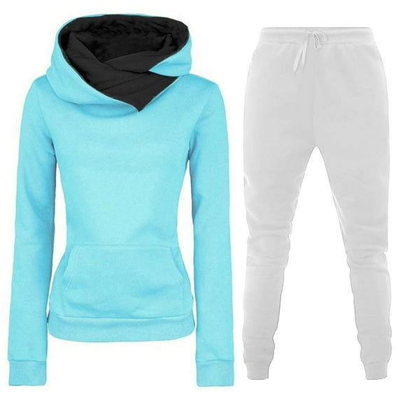 Frostluinai Sets for Women Clothing Two Piece Workout Hooded Sweatshirt Lightweight Jogger Pants Long Sleeve Drawstring Waist Sweatsuit with Pocket