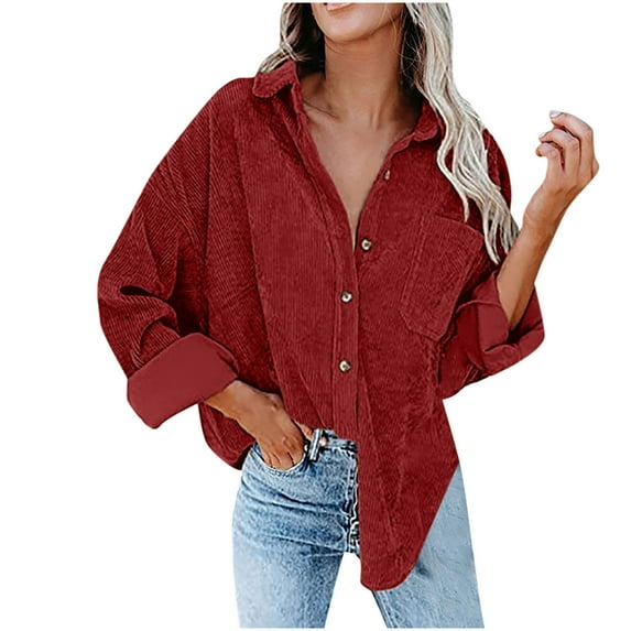 Frostluinai Shacket Jacket Women Plus Size Cardigan Solid Color Loose Bat Sleeve Waffle Knitted Button Down Urtleneck Sweatshirt Lapel Corduroy Jacket Outwears