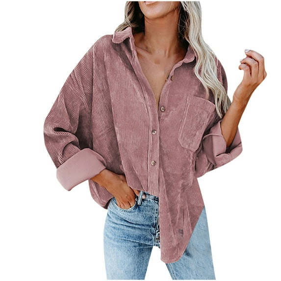 Frostluinai Shacket Jacket Women Plus Size Cardigan Solid Color Loose Bat Sleeve Waffle Knitted Button Down Urtleneck Sweatshirt Lapel Corduroy Jacket Outwears