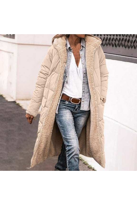 Sherpa Jackets for Women Winter Warm Fleece Lined Hooded Down Parka Shearling Reversible Outdoor Long Jacket Outwear with Pockets