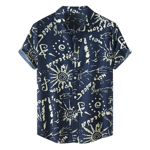 Frostluinai Shirts For Men Men'S Plus Size Hawaiian Shirt Short Sleeve Lapel Top Shirt Floral Print Button Down Beach Shirt