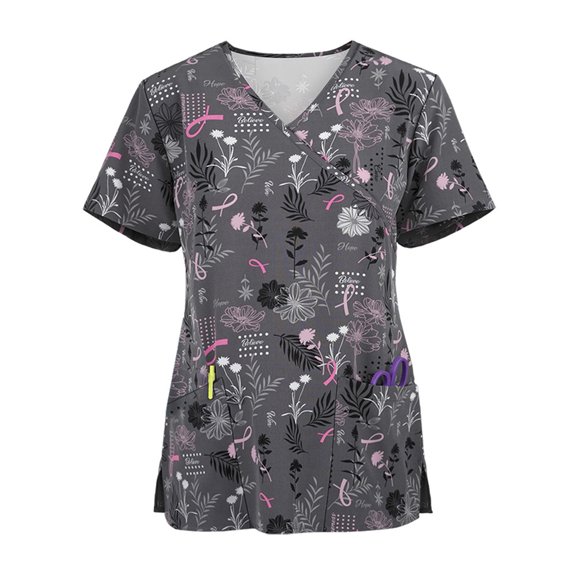 Frostluinai Short Sleeve V-neck Scrub Top (Women's or Women's Plus)
