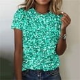 thumbnail image 1 of Frostluinai Sparkly Tops for Women Crew Neck Short Sleeve Casual T Shirts Fashion Glitter Graphic Party Shirts Plus Size Spring Blouses, 1 of 4