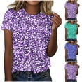 thumbnail image 1 of Frostluinai Sparkly Tops for Women Crew Neck Short Sleeve Casual T Shirts Fashion Glitter Graphic Party Shirts Plus Size Spring Blouses, 1 of 4