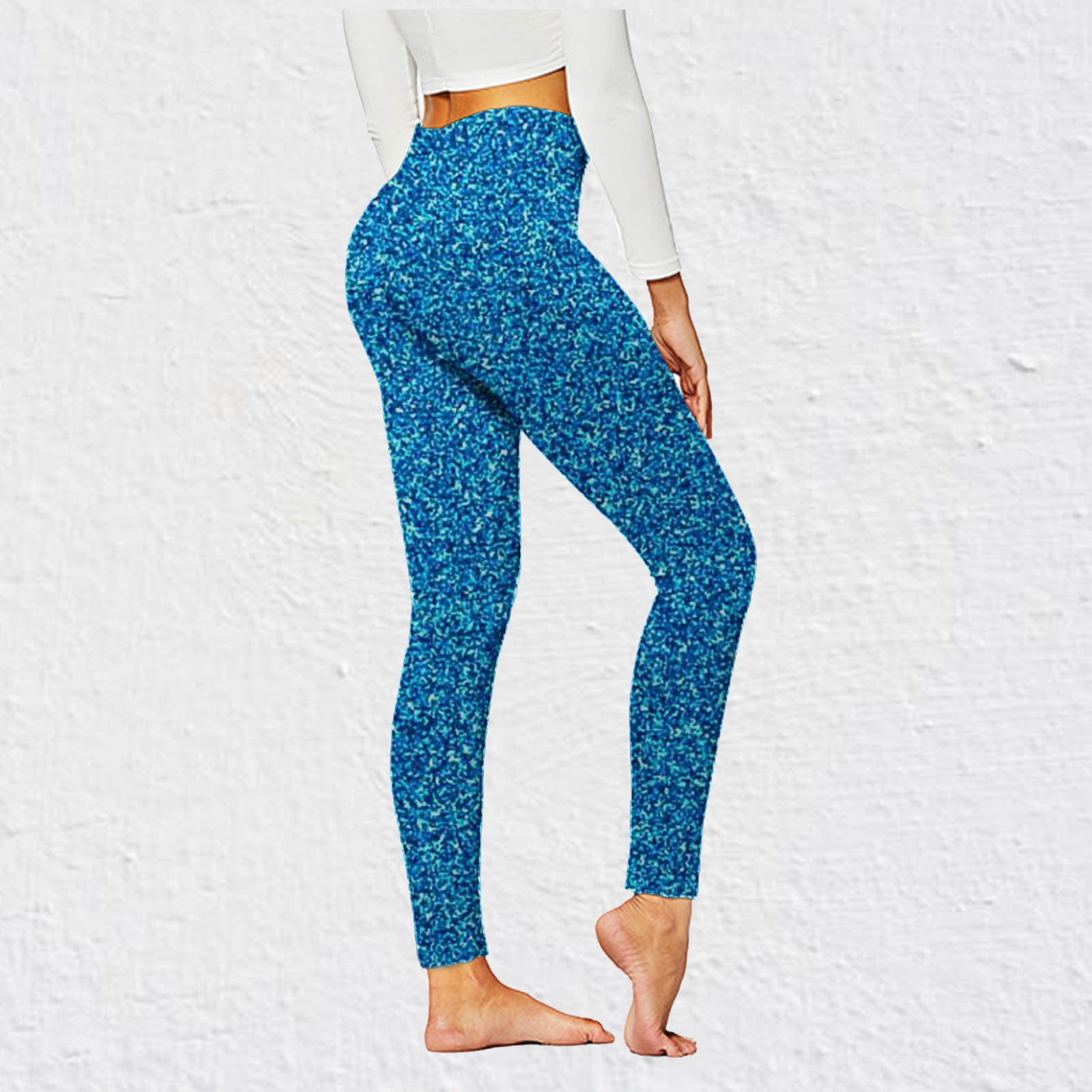 Frostluinai Sparkly Yoga Leggings for Women High Waist Glitter Print Workout Leggings Stretchy ...