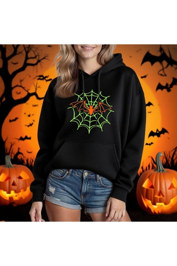 Spider Web Hoodies for Women Men Long Sleeve Holloween Pullover Tops Casual Graphic Hoodies Holiday Party T Shirts with Pocket