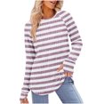 thumbnail image 1 of Frostluinai Striped Long Sleeve Shirts Women Crew Neck Ribbed Knit Pullover Color Block Raglan Tunic Tops Casual Curved Hem Sweaters Fall Blouses, 1 of 6